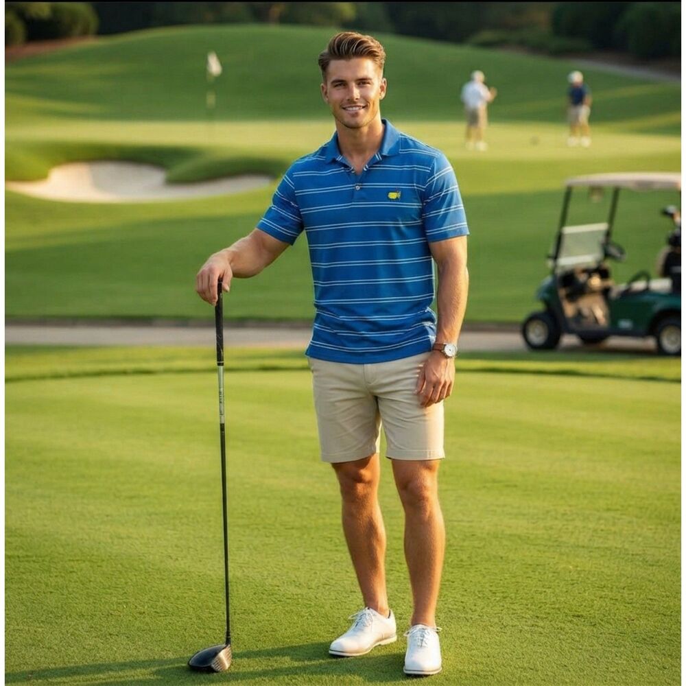Masters Collection Men's Polo Blue Striped XL Pima Cotton Golf Preppy